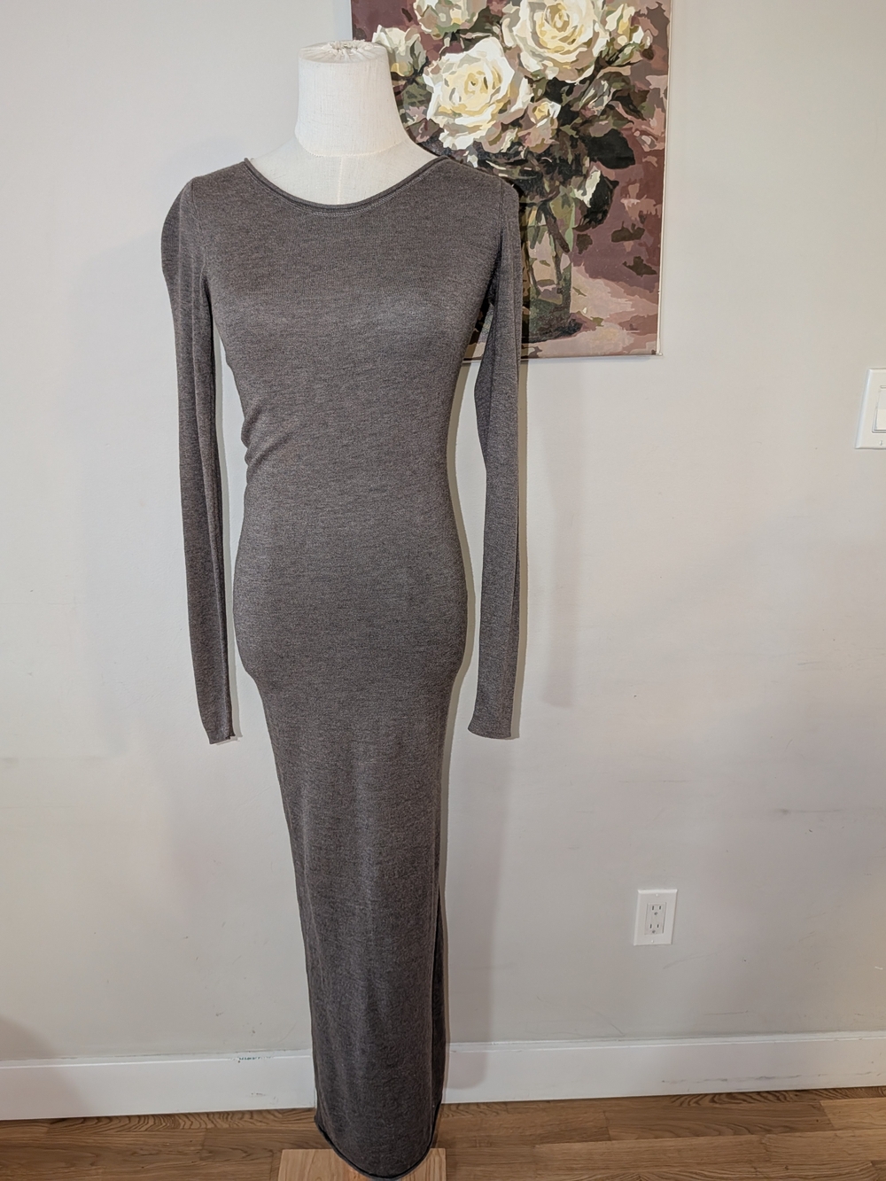 Long Sleeve Silk/Wool Blend Maxi Bodycon Dress